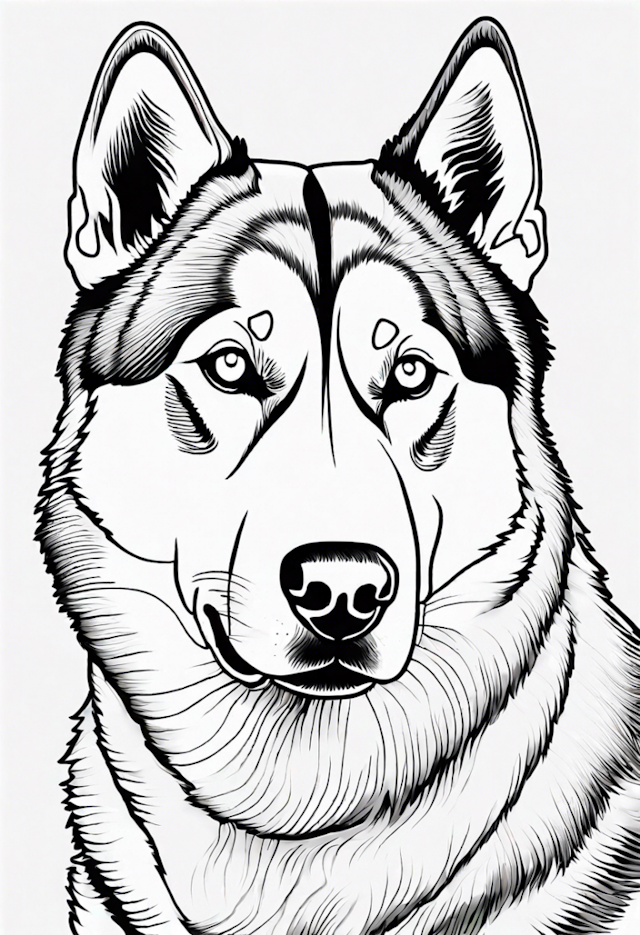 A coloring page of Detailed Siberian Husky