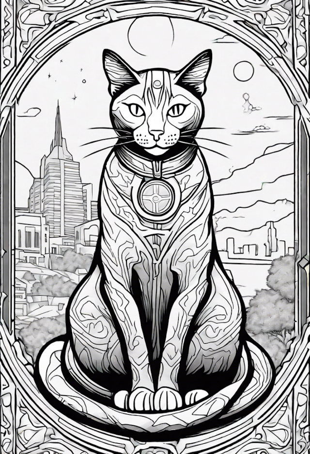A coloring page of Doctor Strange Cat