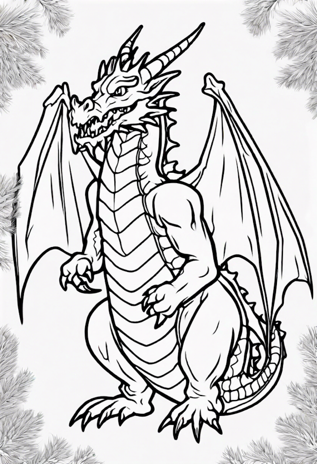 A coloring page of Dragon In A Christmas Celebration