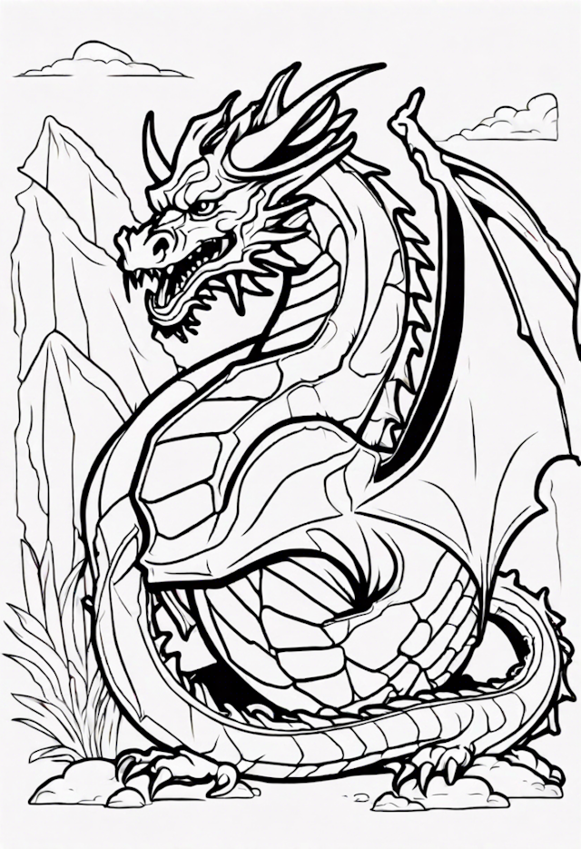 A coloring page of Dragon In A Exotic Safari