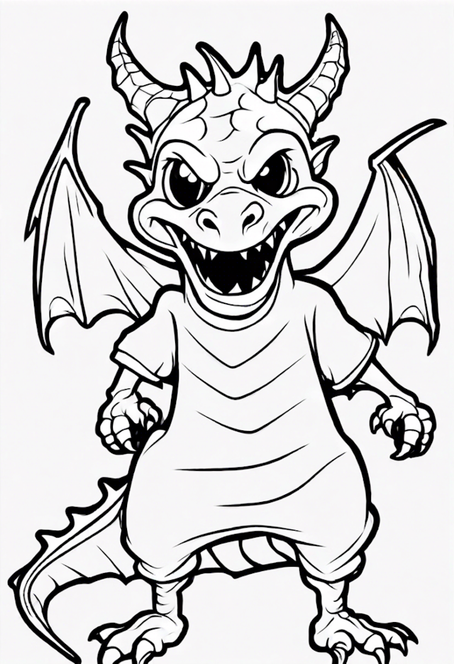 A coloring page of Dragon In A Halloween Costume