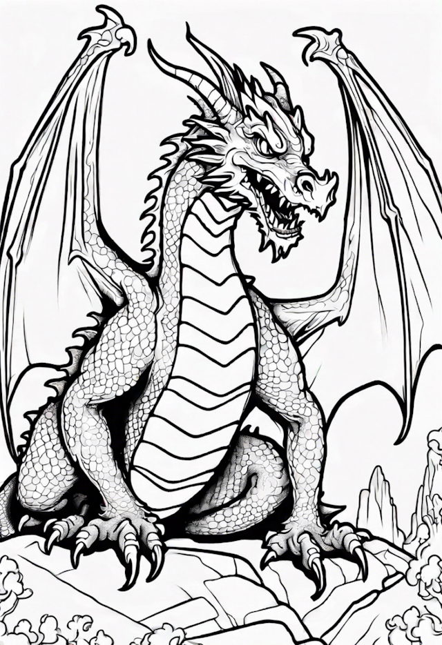 A coloring page of Dragon In A Magical Kingdom