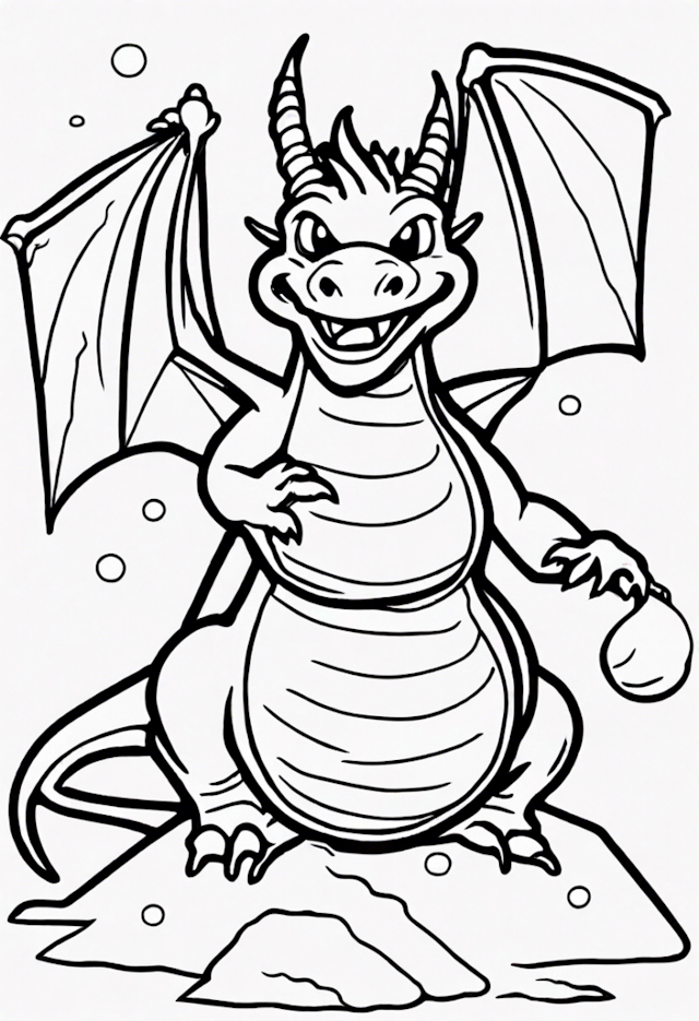 A coloring page of Dragon Making A Snowman
