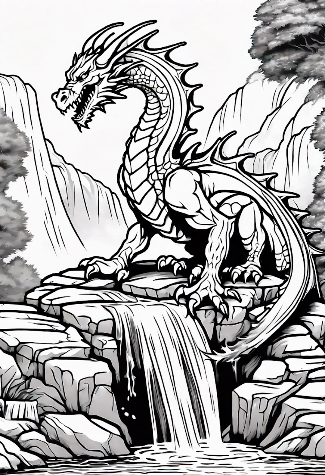 Dragon Resting By A Waterfall