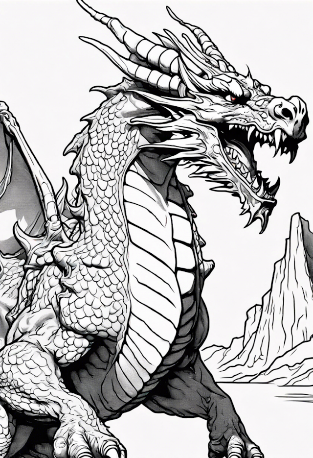 A coloring page of Dragon Rider On A Quest