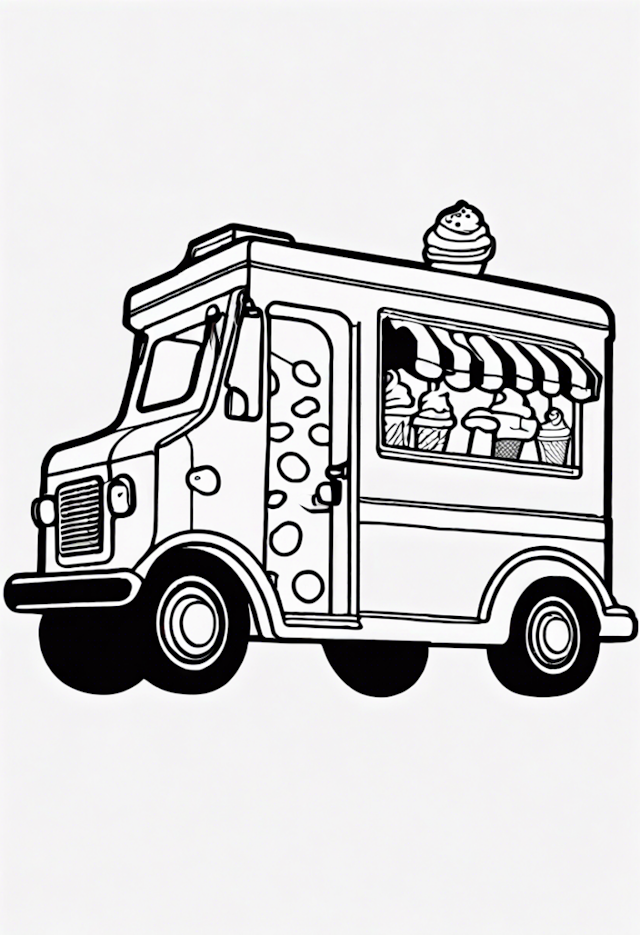 A coloring page of Elaborate Ice Cream Truck