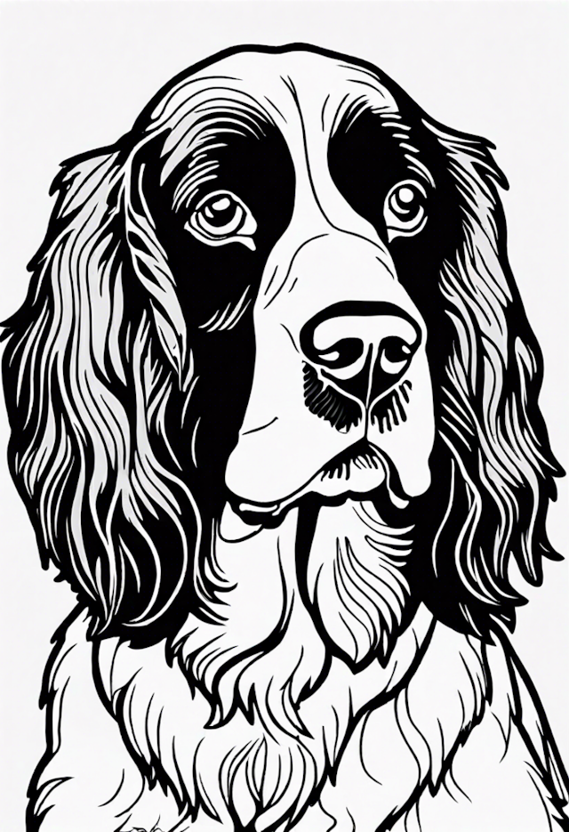 A coloring page of English Springer Spaniel