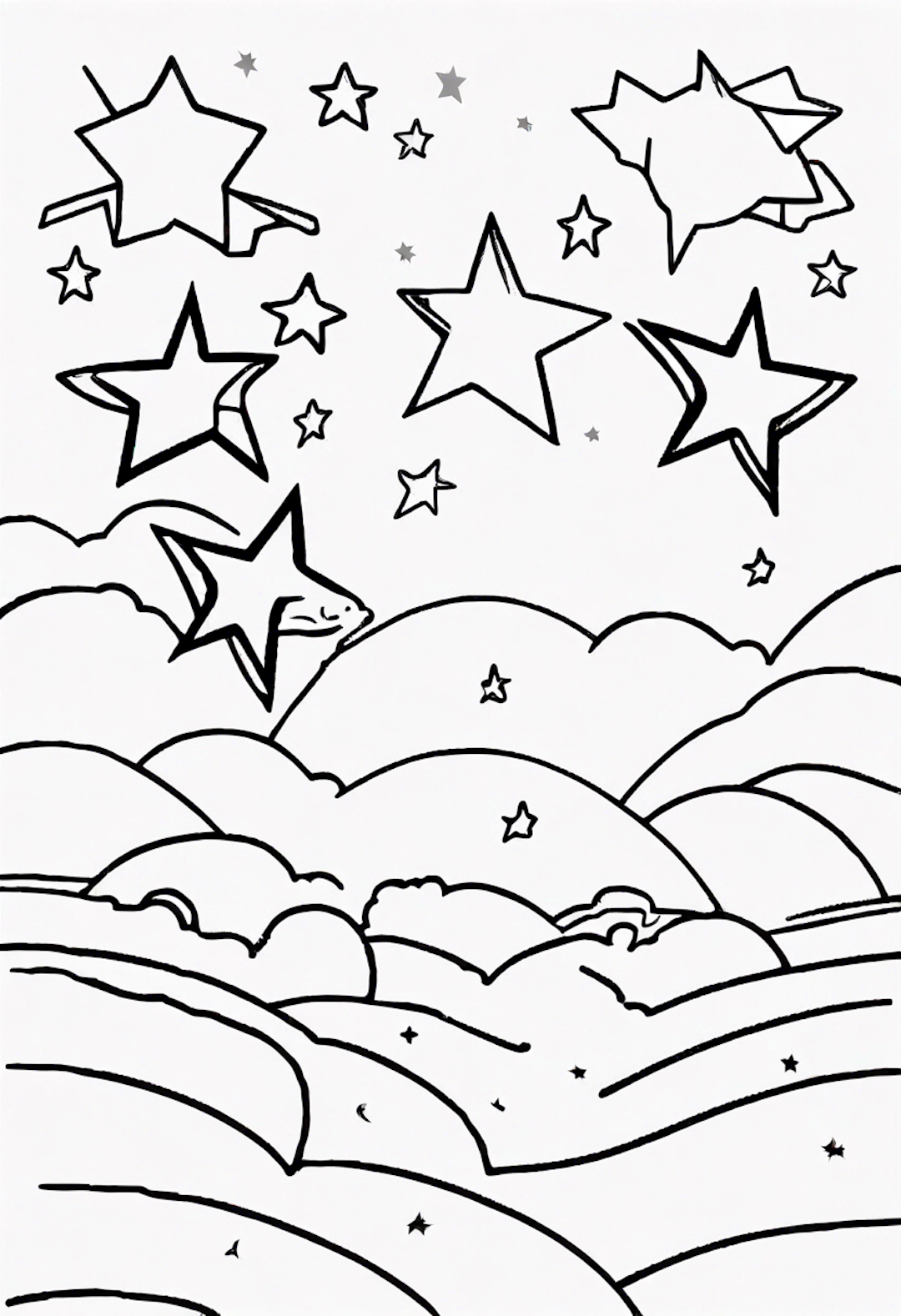 Four Laughing Stars Riding On A Shooting Star