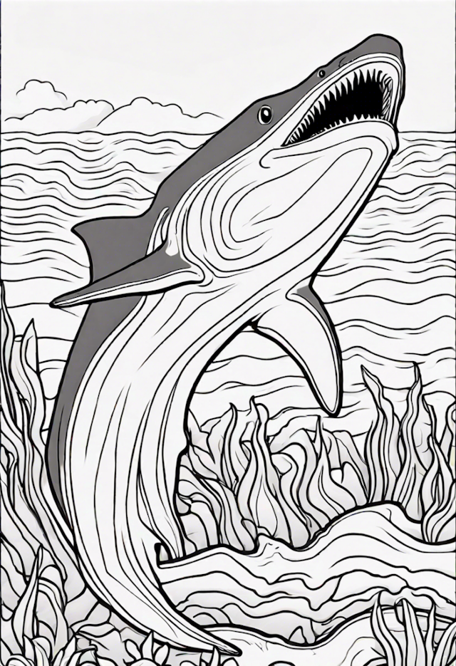 A coloring page of Frilled Shark