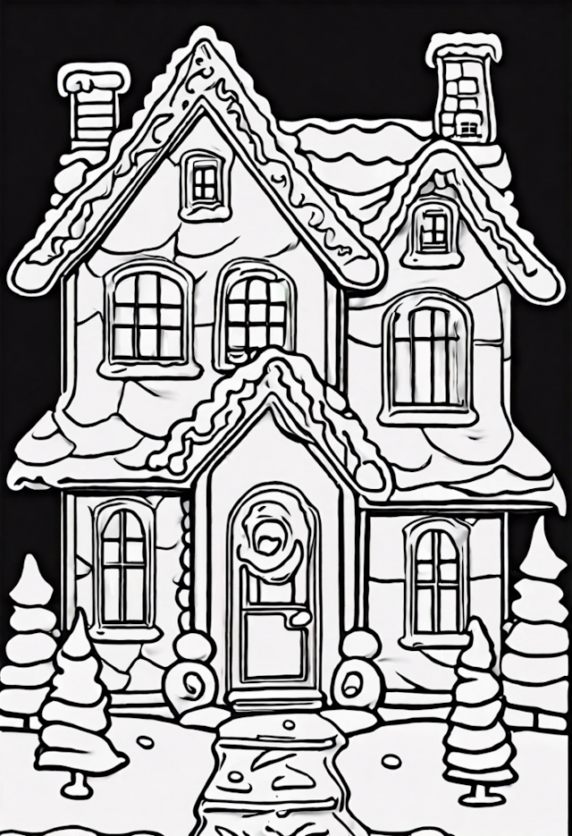 A coloring page of Gingerbread House