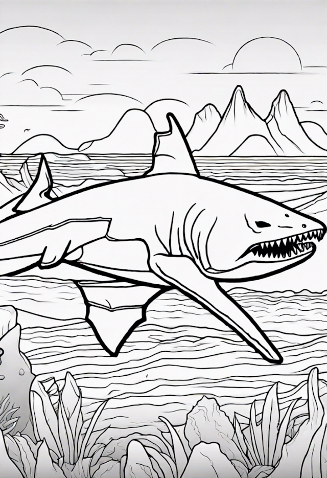 A coloring page of Goblin Shark