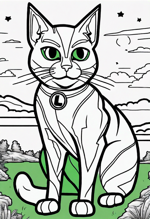 A coloring page of Green Lantern Cat