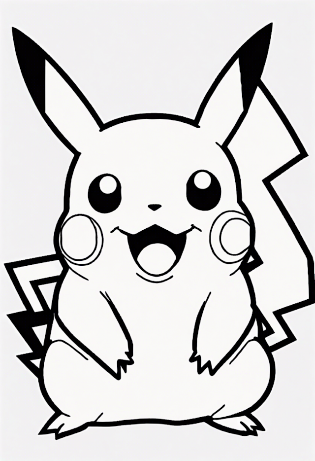 A coloring page of Happy Pikachu