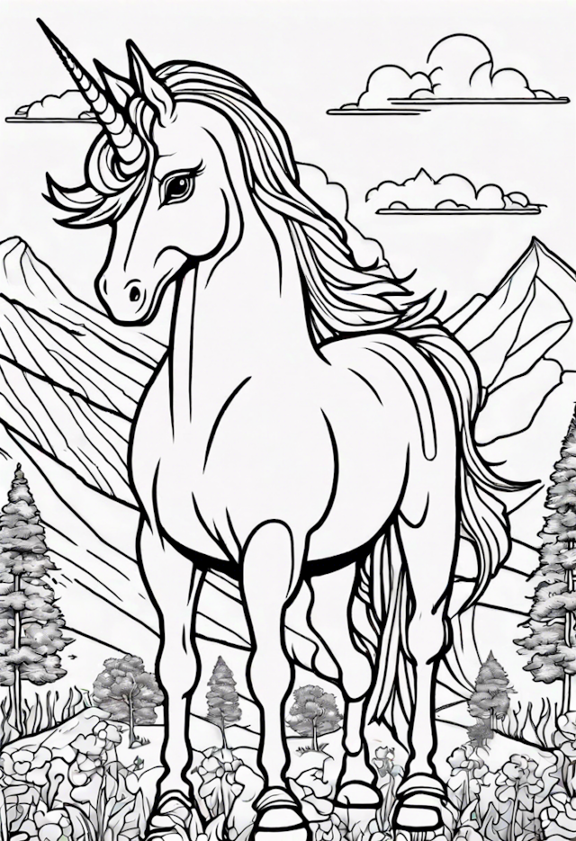 A coloring page of Happy Unicorn