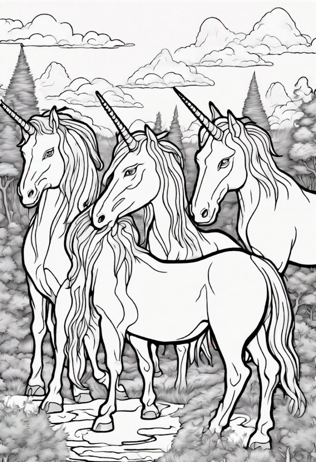 A coloring page of Herd Of Unicorns
