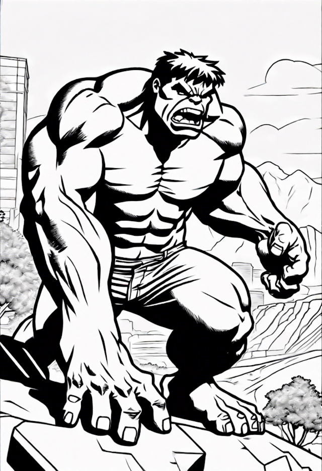 A coloring page of Angry Hulk