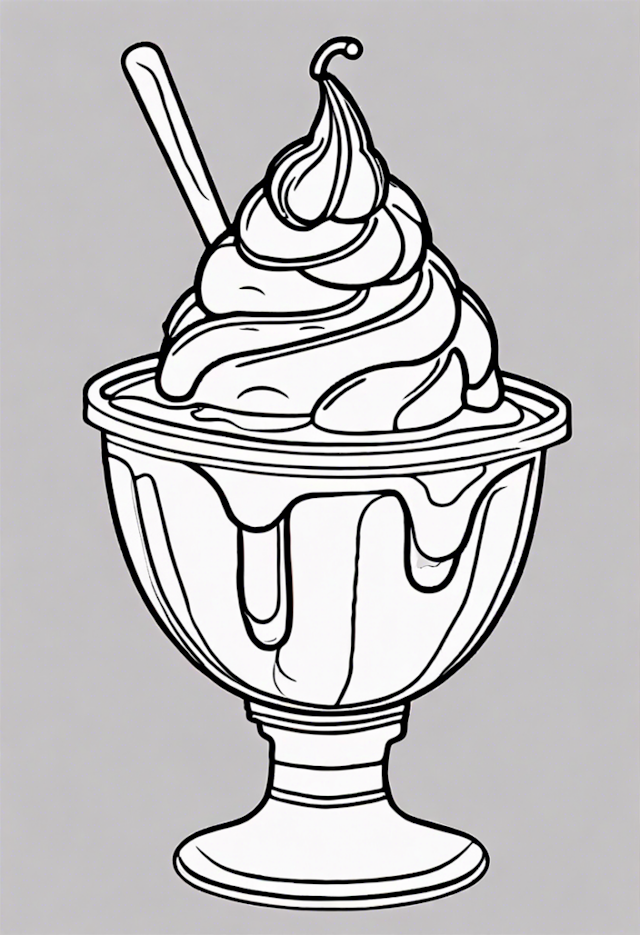 A coloring page of Ice Cream Sundae