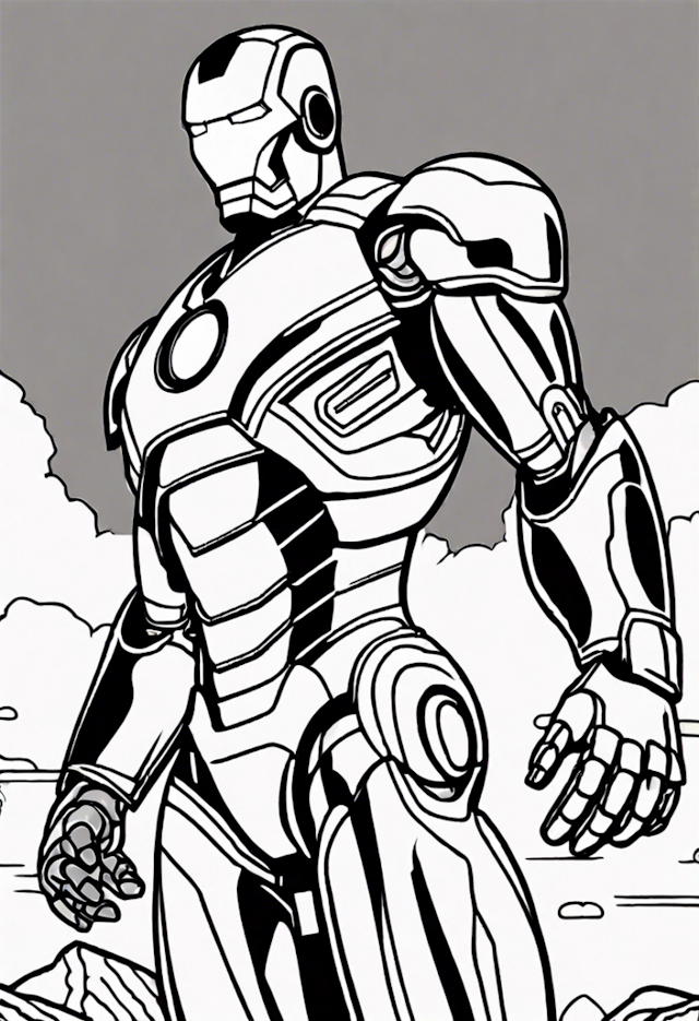 A coloring page of Epic Iron Man
