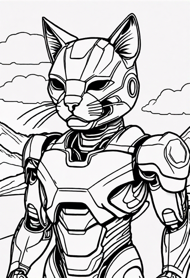 A coloring page of Iron Man Cat