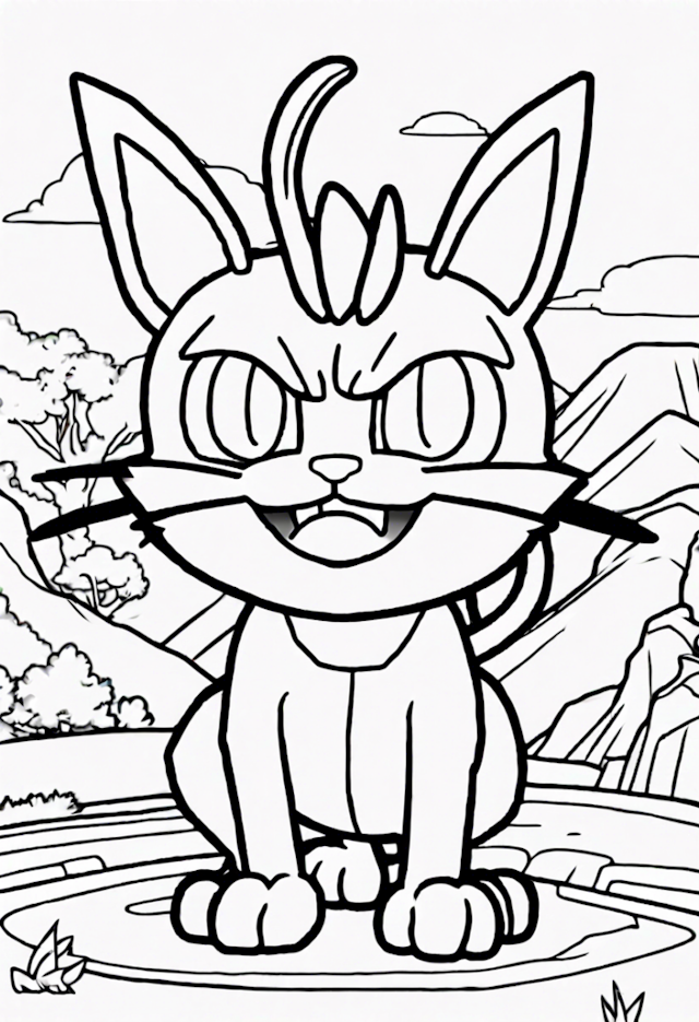 A coloring page of Meowth