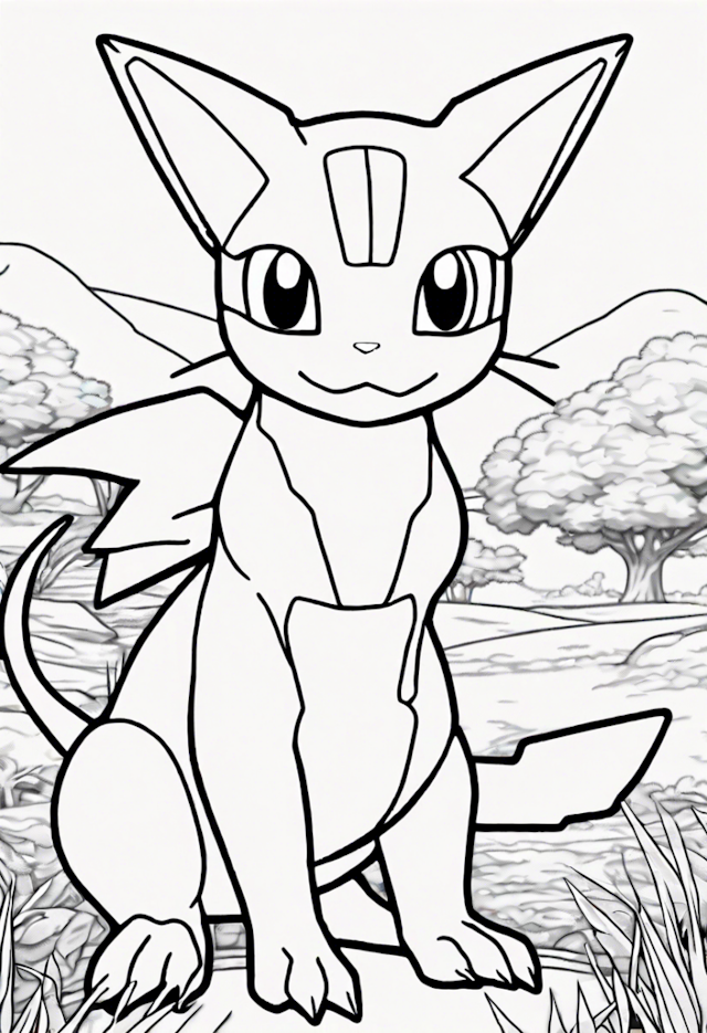 A coloring page of Mew