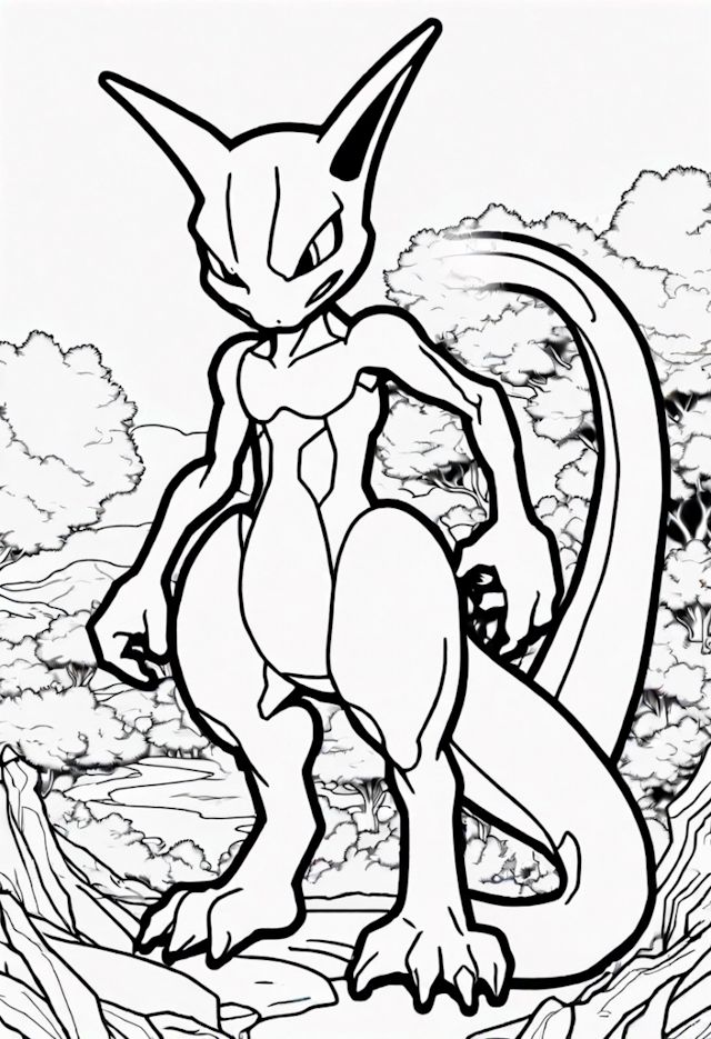 A coloring page of Mewtwo