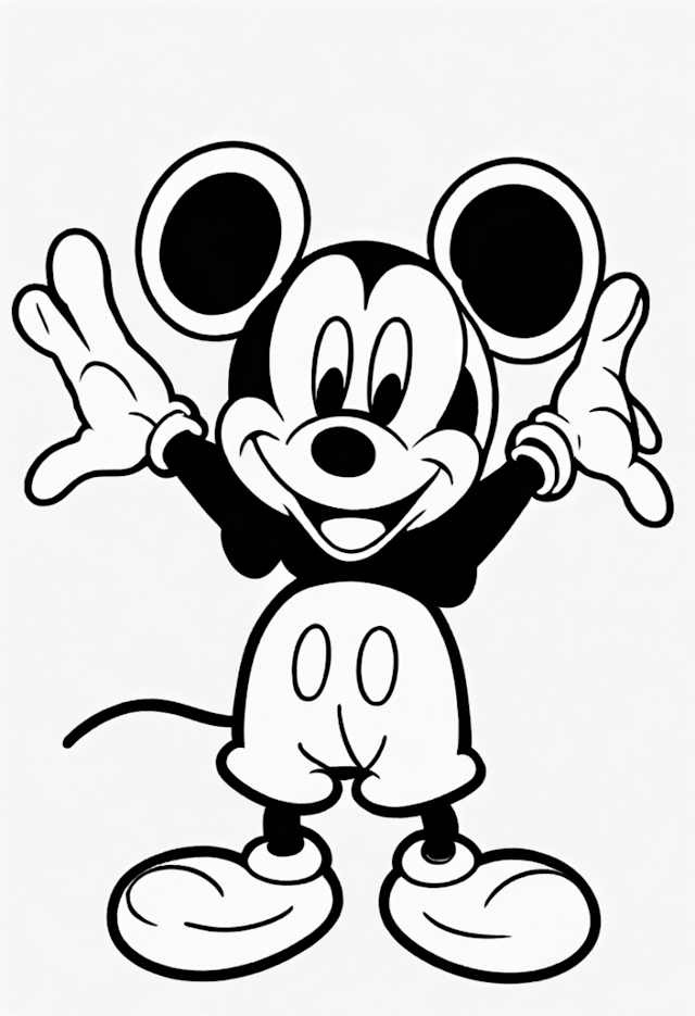 A coloring page of Mickey Mouse