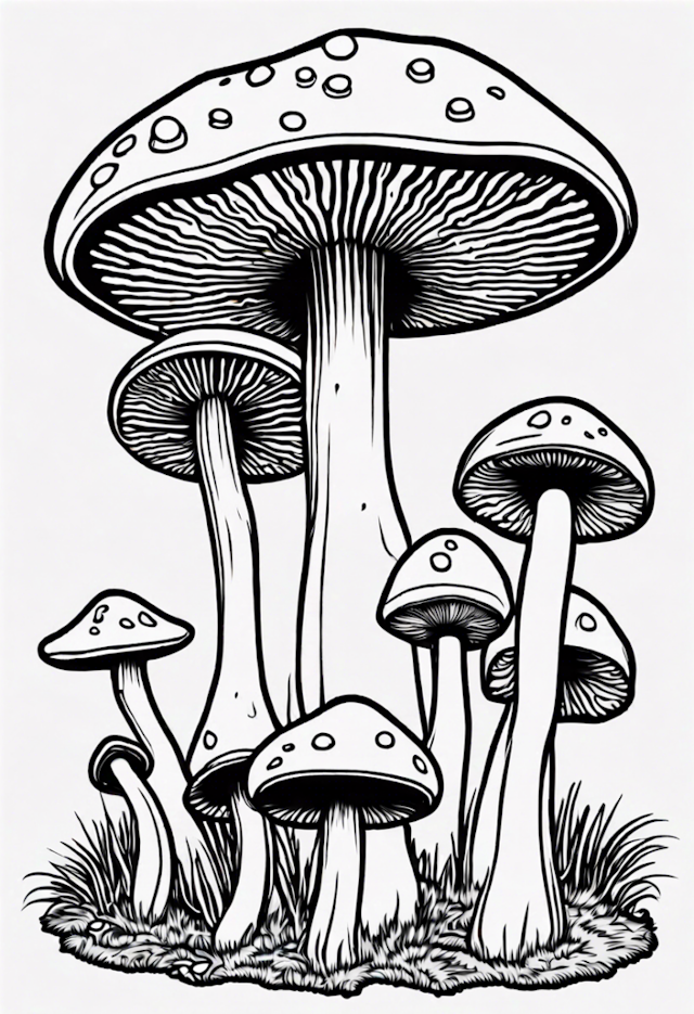A coloring page of Mushroom Astronomers