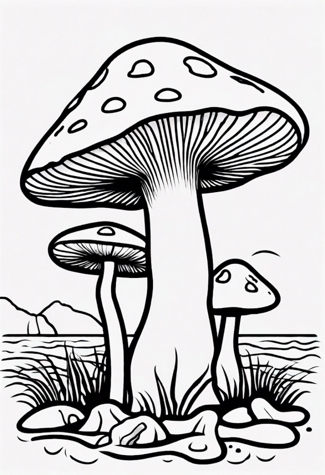 A coloring page of Mushroom Beach Vacation