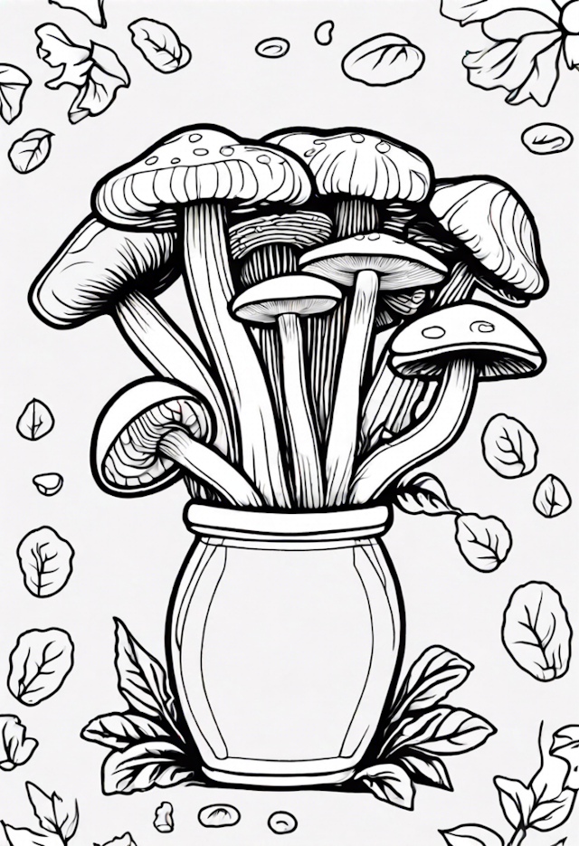 A coloring page of Mushroom Bouquet