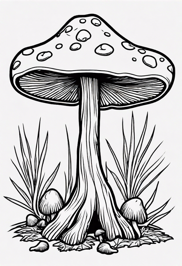 A coloring page of Mushroom Campfire