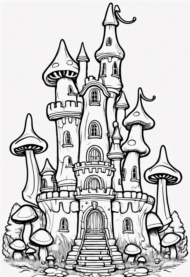 A coloring page of Mushroom Castle