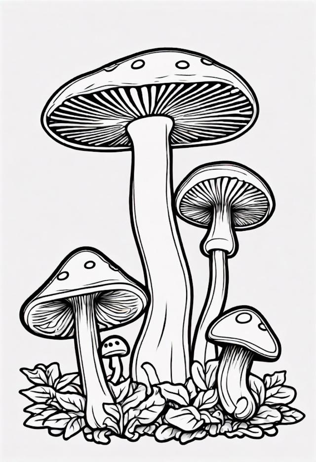 A coloring page of Mushroom Party