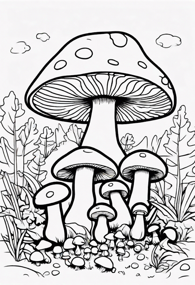 A coloring page of Mushroom Picnic