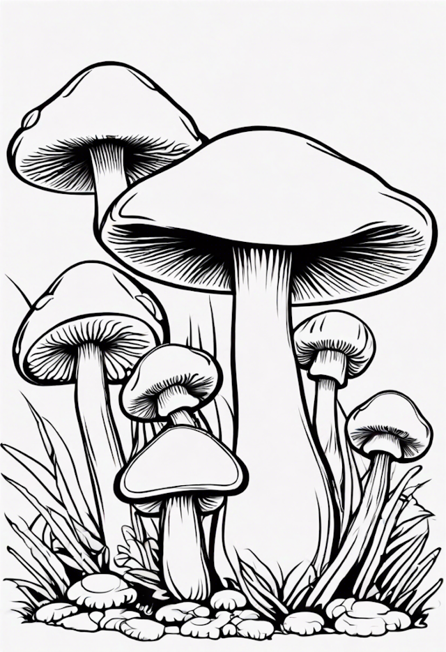 A coloring page of Mushroom Playtime