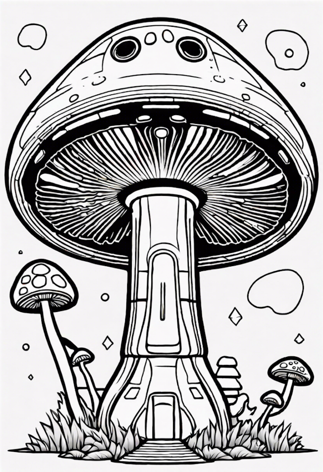 A coloring page of Mushroom Spaceship