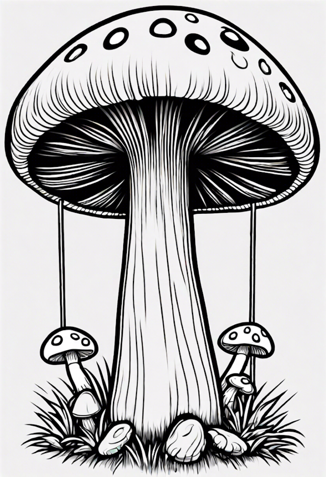 A coloring page of Mushroom Swing