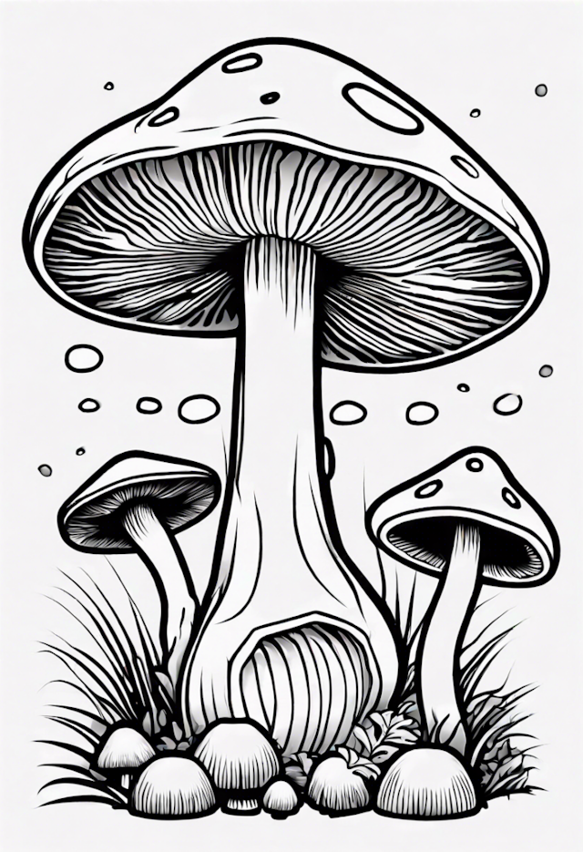 A coloring page of Mushroom Zoo Adventure
