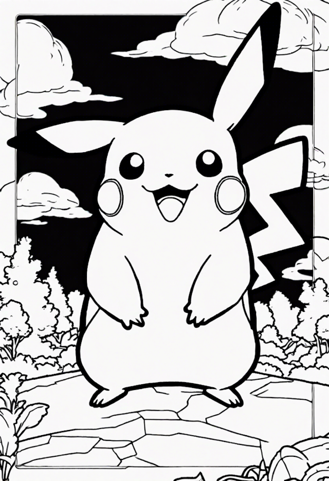 A coloring page of Pikachu