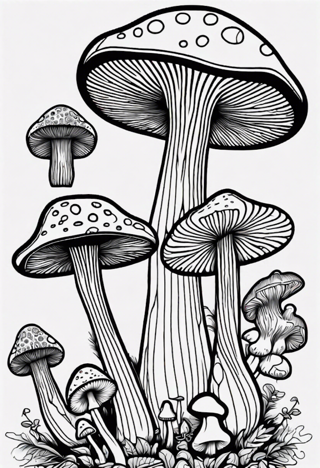 A coloring page of Psychedelic Mushroom Patterns