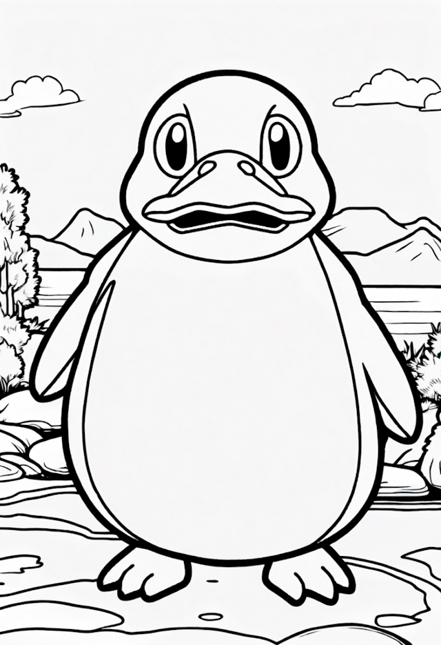 A coloring page of Psyduck