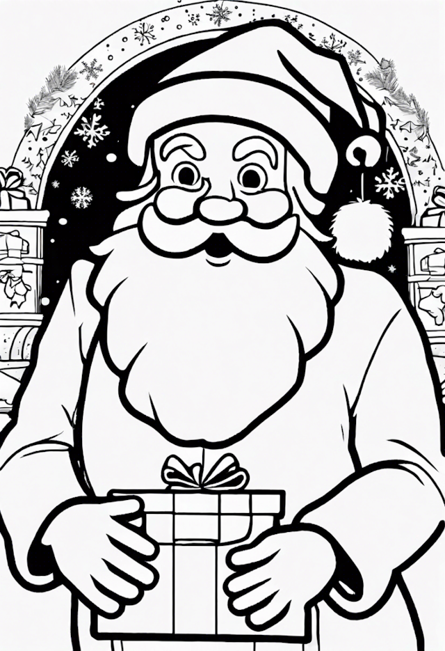 A coloring page of Santa Claus With A Bag Of Presents