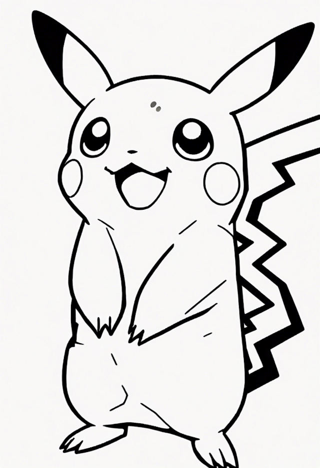 A coloring page of Shy Pikachu