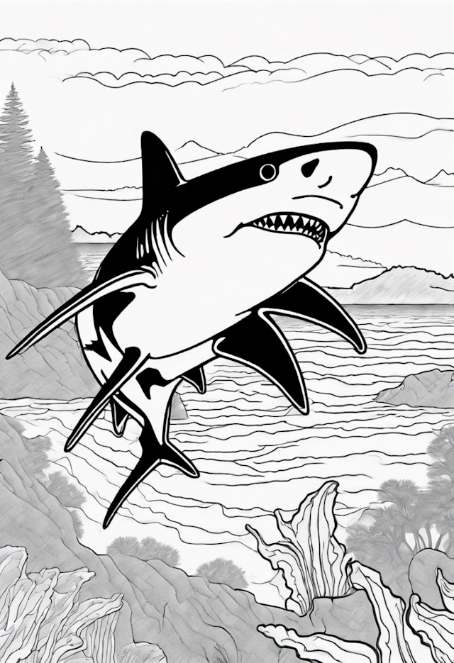 A coloring page of Silvertip Shark