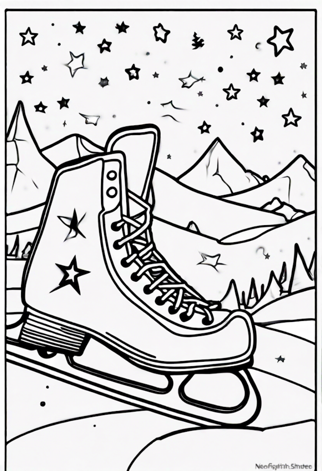A coloring page of Sixteen Happy Stars Ice Skating On A Frozen Comet