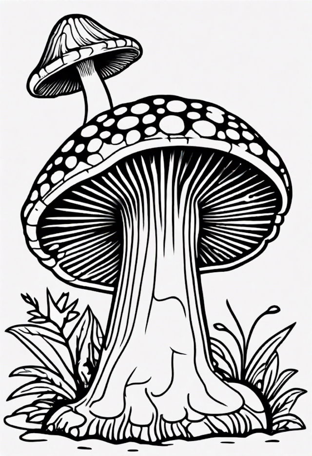 A coloring page of Snail Climbing On A Mushroom