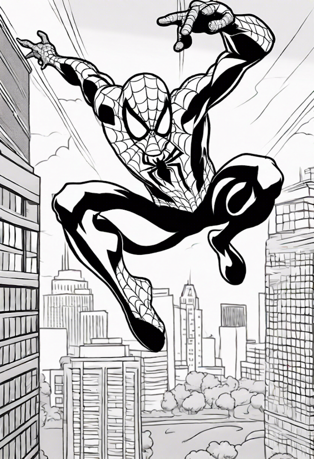 A coloring page of Spiderman