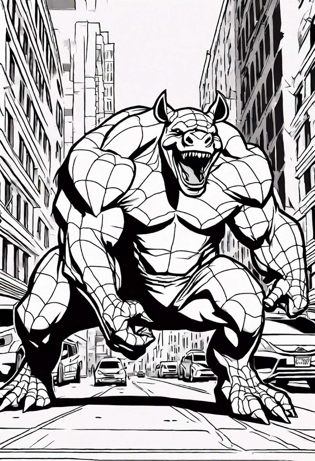 Spiderman Battling Rhino On The Streets