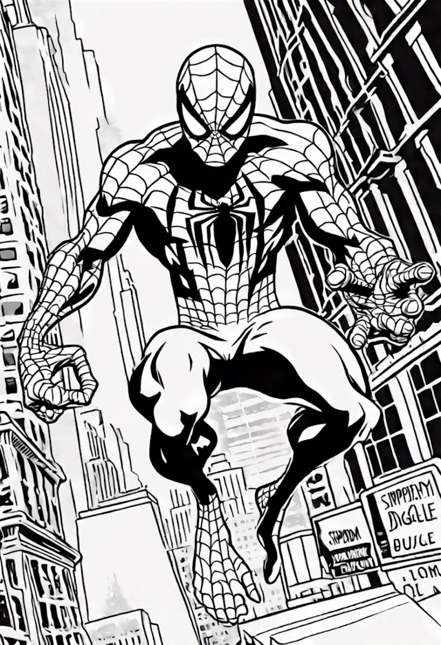 A coloring page of Spiderman Confronting Venom At The Daily Bugle