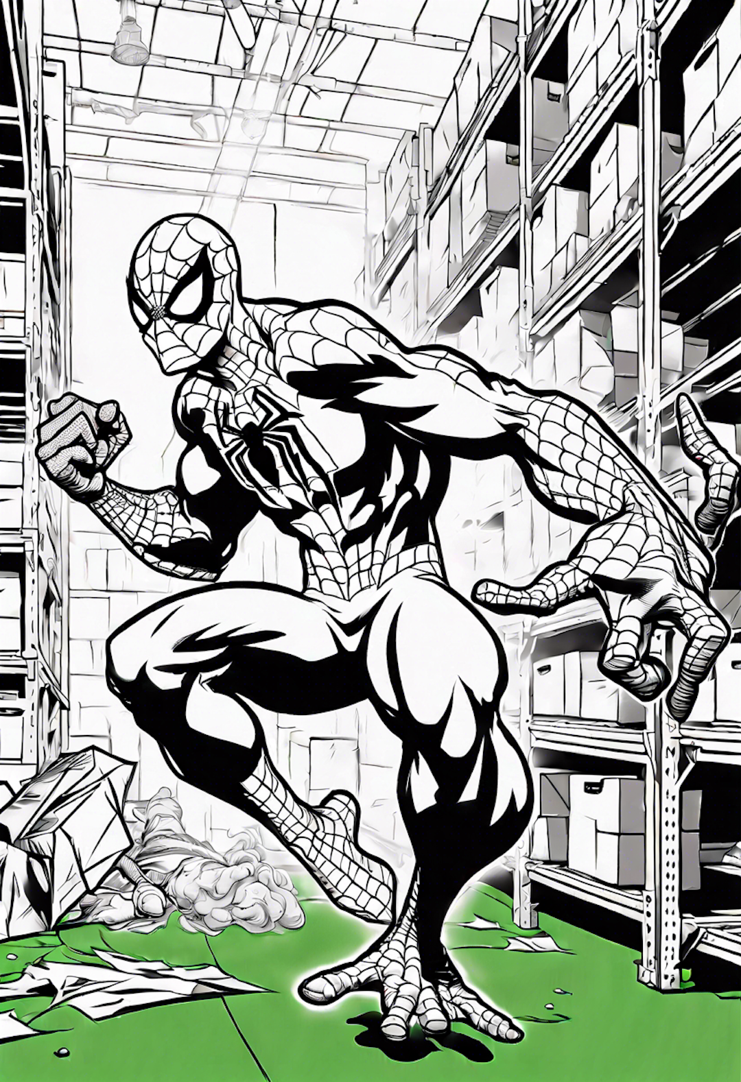 Spiderman Fighting Green Goblin In A Warehouse